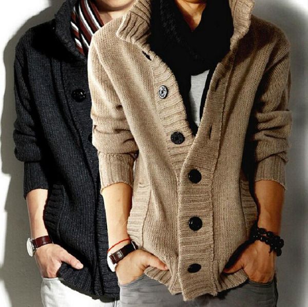 

2014 fashion new autumn winter men's cardigan sweater jackets wool blend thicken slim fit knitted sweaters men's clothing, White;black