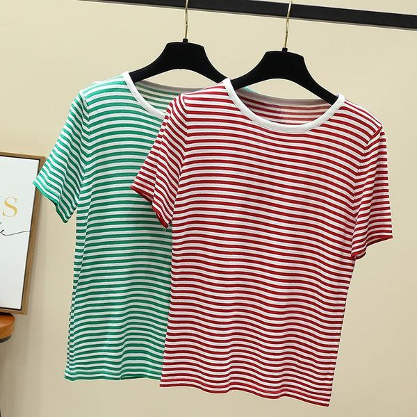 

women's sweaters loose casual women striped tees knitting shirts red green female pullovers o-neck short sleeve ladies clothings, White;black
