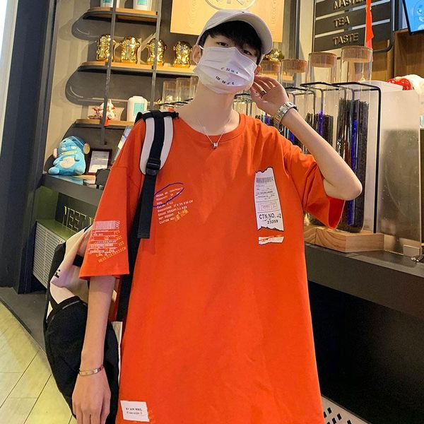 

men's t-shirts korean personality summer four-minute sleeve youth student t-shirt cotton half-sleeve loose collar, White;black