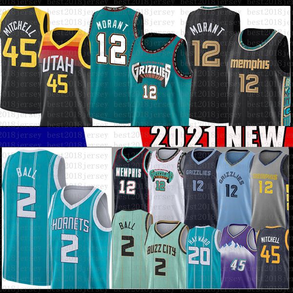 

ja 12 morant lamelo 2 ball donovan 45 mitchell hayward basketball jersey utahjazzmemphisgrizzliescharlottehornetsmen, Black;red