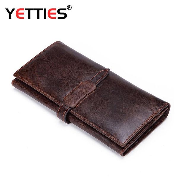 

wallets genuine leather vintage wallet full-grain women 's long wax multifunctional for both men and purse, Red;black