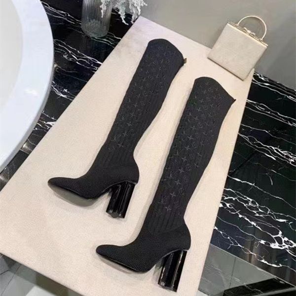 

2021women's shoes ankle boots famous brand nmd lulu af1 tn over the knee boot high-heeled shoe autumn winter new british elastic knitti, Black