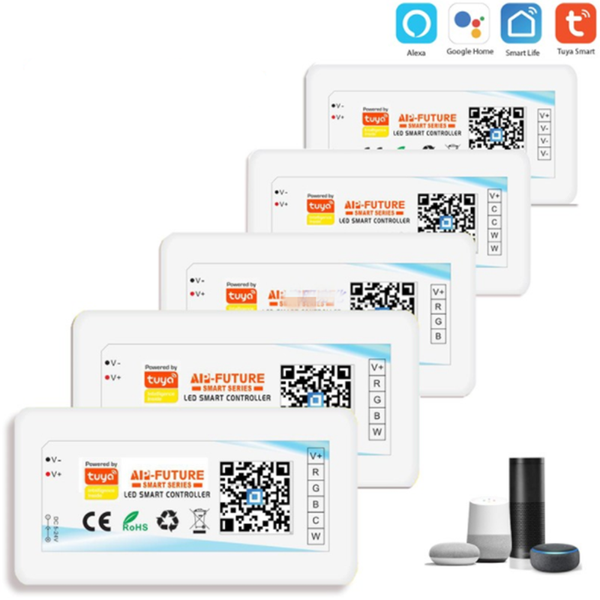 

controllers led wifi tuya smart controller alexa google home voice dc5-24v single color dimmer cct rgb rgbw 5 in 1 strip app rf