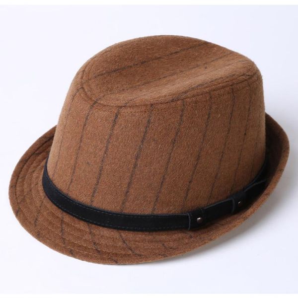 

berets vintage fedora men's wool hat winter autumn brand jazz blend striped women bowler lm07, Blue;gray