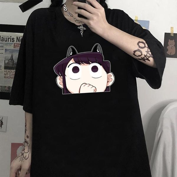 

men's t-shirts komi can't communicate clothes cute print loose anime style o-neck tshirt, White;black