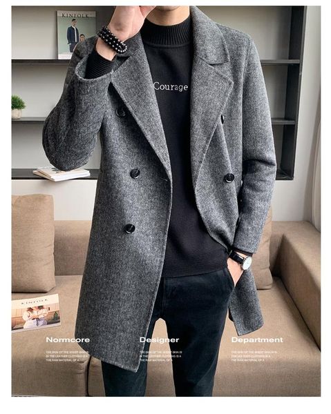 

men's wool & blends 2021 brand clothing men of high-grade cashmere coat male slim fit casual woolen keep warm trench coats long jackets, Black