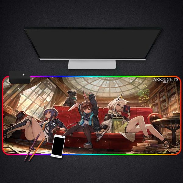 

mouse pads & wrist rests anime arknights rgb gaming pad gamer computer mousepad backlit mause large desk keyboard led mice mat
