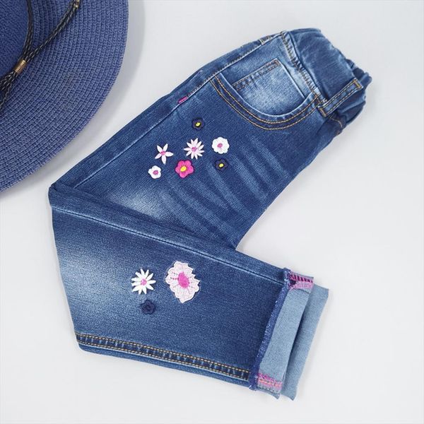 

girls pants spring autumn embroidery flowers girl jeans leggings kids denim trousers outfits children clothing clothes, Blue