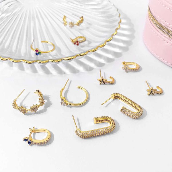 

foxi personalized earrings micro inlaid zircon female copper plated stars simple fashion