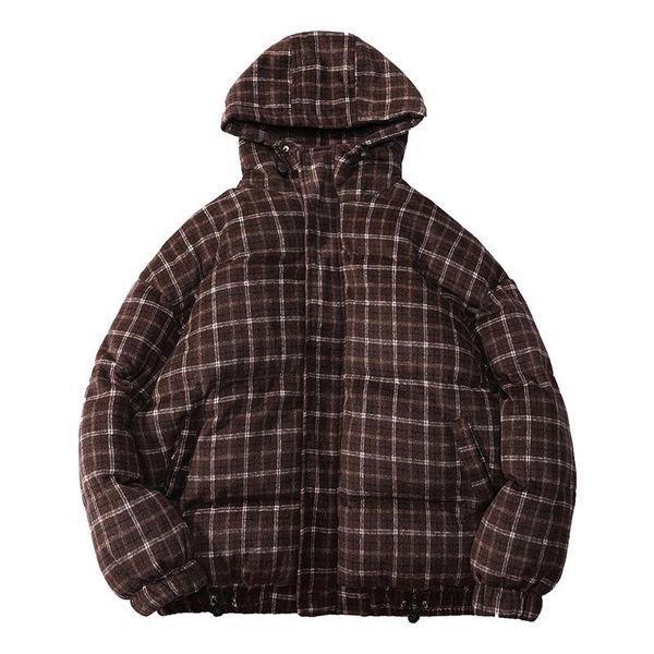 

men's down & parkas 2021 autumn and winter plaid hooded cotton coat loose thick, Black