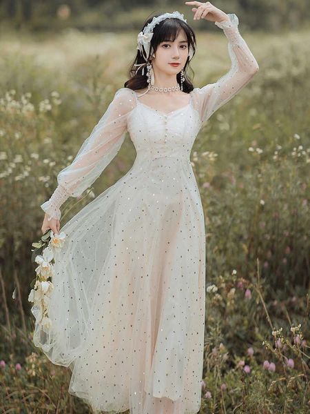 

casual dresses elegant long sleeve party autumn 2021 boho high waist luxury spring a-line women vintage dress birthday for, Black;gray