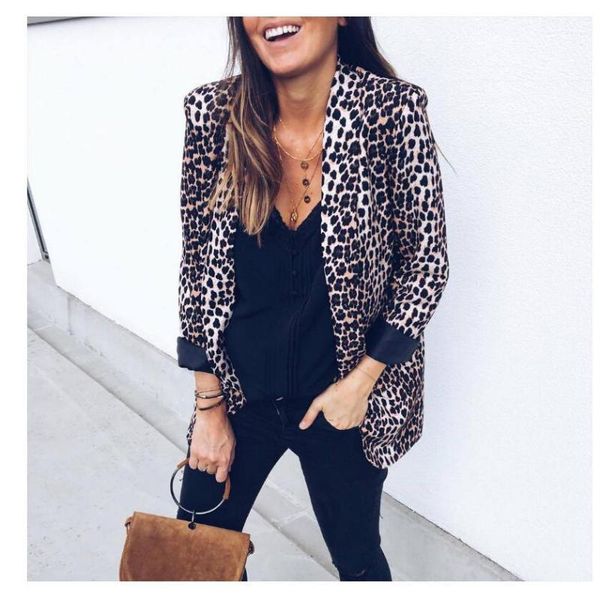 

women's business suits plus size autumn female blazers jackets short slim long-sleeve leopard print blazer women suit &, White;black
