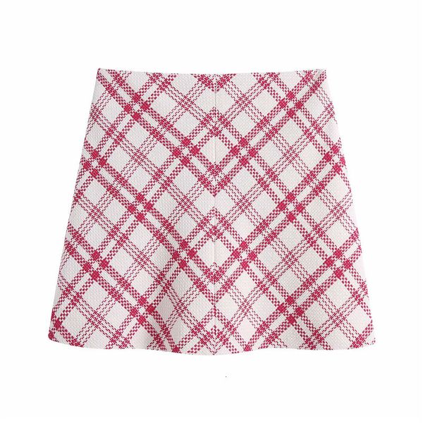 

skirts chic lady fashion za spring autumn plaid mini suit women casual back zipper high waist red a-line skirt femme hih8, Black