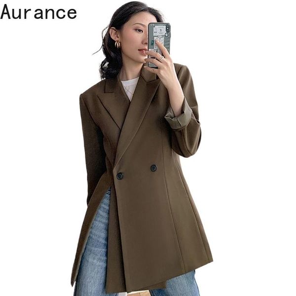 

[aurance]women long sleeve double breasted coffee blazer notched collar loose jacket fashion tide spring autumn clothes 2021 women's su, White;black