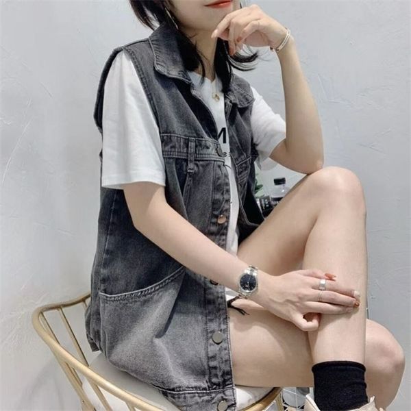 

womens net red denim women korean loose sleeveless vest jacket trend, Black;white