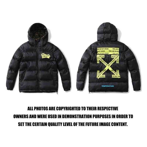 

chaopai warning line arrow printed cotton clothes men's warm and thickened in winter, Black