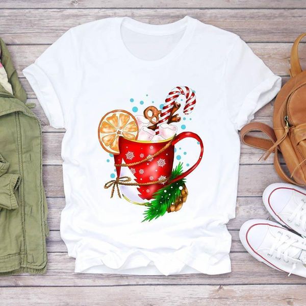 

v neck cartoon happy time womens t shirt holiday year merry christmas print tshirts clothes graphic female ladies tee, White