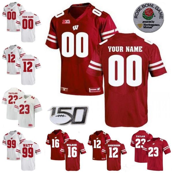 

wisconsin badgers football jersey 23 jonathan taylor 16 russell wilson 99 jj watt 25 melvin gordon iii 0 braelon allen davis hicks hornibroo, Black