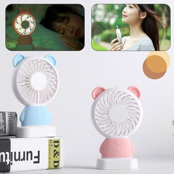 

electric fans handheld fan pocket coloured lights night light with base 800mah portable cartoon summer ultrathin cooling
