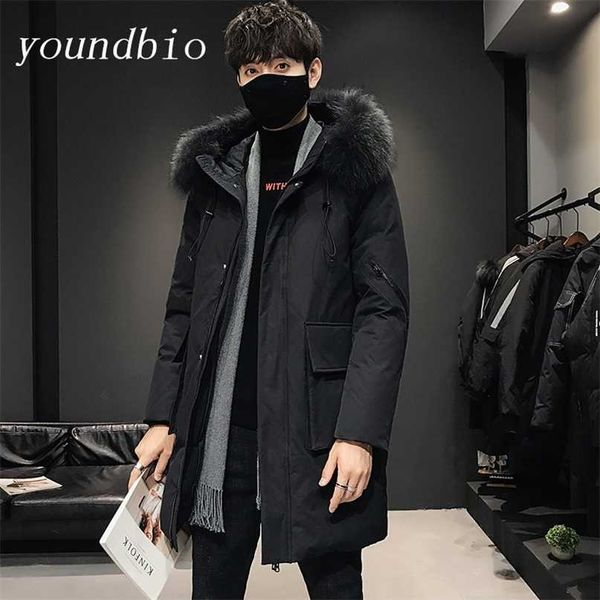 

winter down jacket men thick warm parkas coats puffer jacket hooded windbreaker coat overcoat white duck down 211204, Black