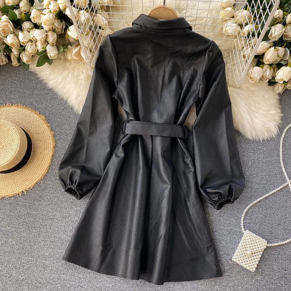 

dress yujie temper windbreaker dressed dongdaemun choreography of lapel-up leather plutonium waist is thinner, Black;gray