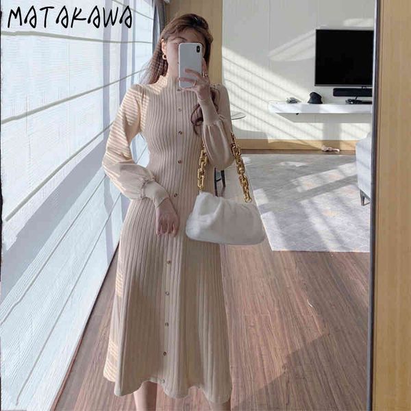 

knitted sweater dress women's autumn and winter korean long half high neck femme robe slim waist a-line vestidos 210506, Black;gray