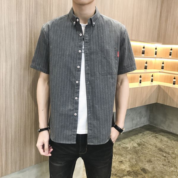 

sleeve short shirt men's summer leisure korean loose fashion 2021 new youth business stripe, White;black