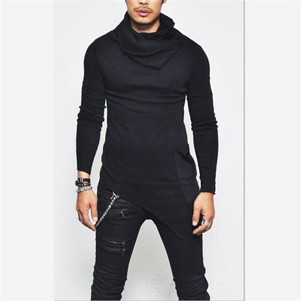 

men's hoodies & sweatshirts autumn pullover unbalance hem pocket long sleeve sweatshirt turtleneck, Black