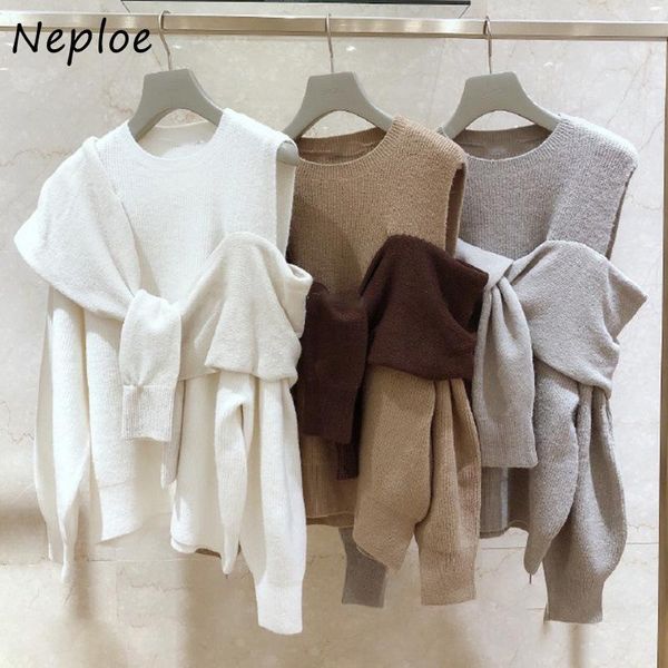 

women's sweaters neploe japanese sweet jumpers 2021 autumn winter o neck off shoulder long sleeve patchwork knitting pullover, White;black