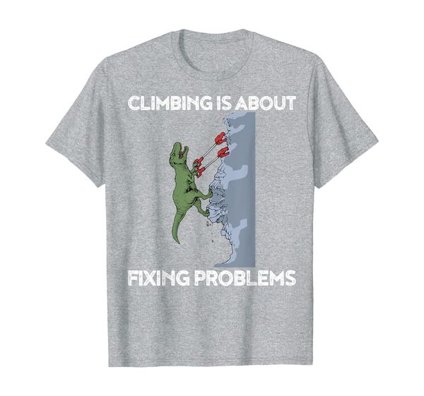 

funny climbing t-shirt t-rex rock climber dinosaur tee, White;black