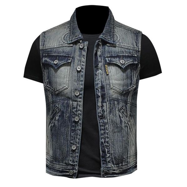 

men's vests vintage punk mens vest spring summer biker motorcycle denim wasitcoat men casual outdoors cotton sleevless jean jacket, Black;white