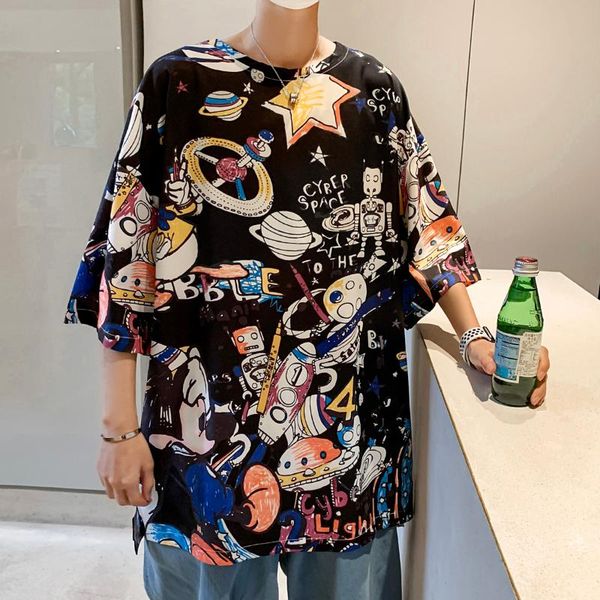 

men's t-shirts size s-7xl summer t-shirt loose casual t shirts short sleeve tshirts student couple trend graffiti half, White;black