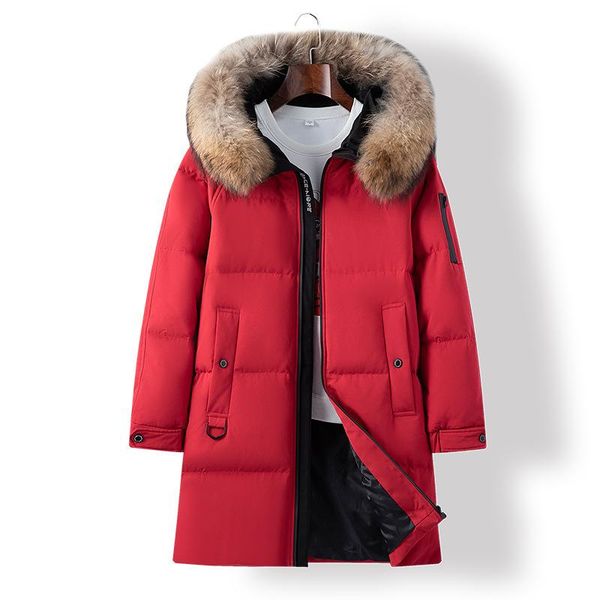 

men's down & parkas 2021 winter jackets mens fur collar long jacket men red black camouflage windproof 90% white duck coats