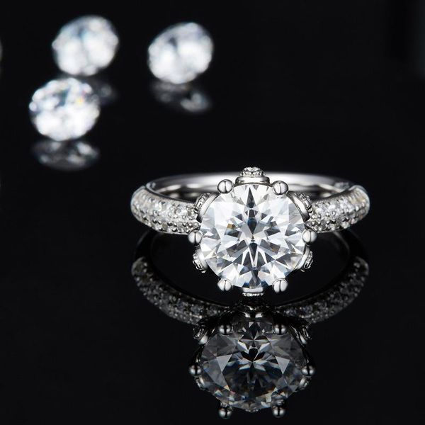 

cluster rings joyce solid 925 silver for women with 3 d color moissanite gemstones female finger fine jewelry gift wholesale, Golden;silver