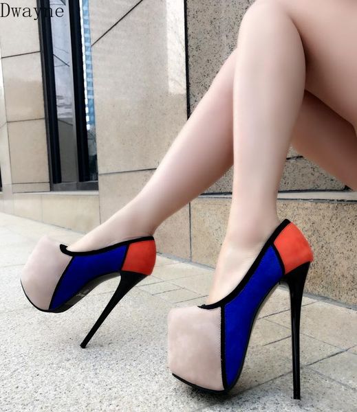 

dress shoes autumn 17 cm high heel stitching suede women's fashion ultra platform, Black