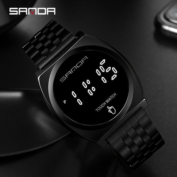 

wristwatches sanda men digital sport watches touch screen watch satch fashion led electronic wristwatch male reloj de hombr, Slivery;brown