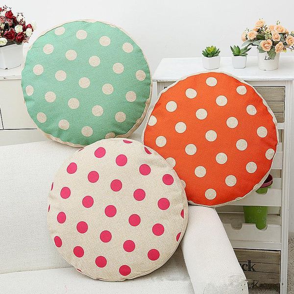 

45cm round cotton linen sofa cushion cover concise style dot pattern chair waist back seat round pillow case