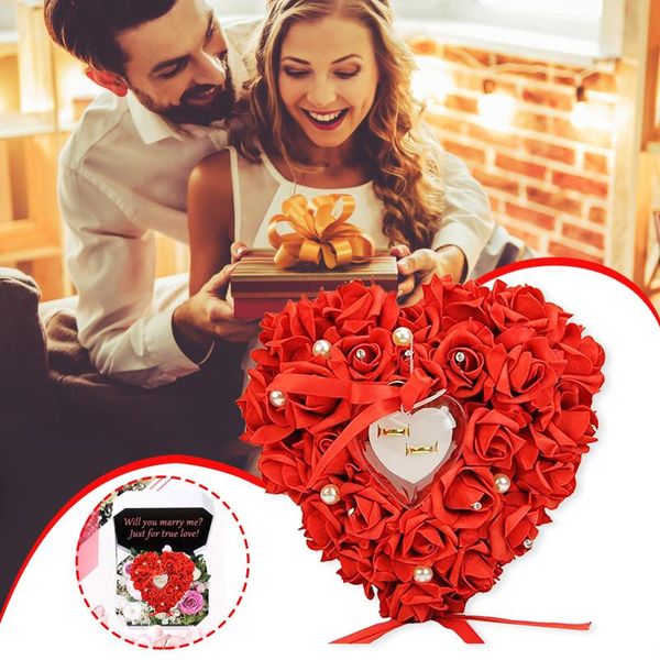 

40# wedding ring pillow heart box with ribbon pearl for supplies gift design cushion wrap