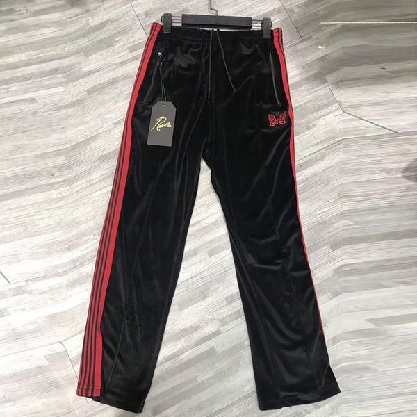 

men's pants velvet awge needles trousers classic butterfly embroidery men women casual all-match stretch black