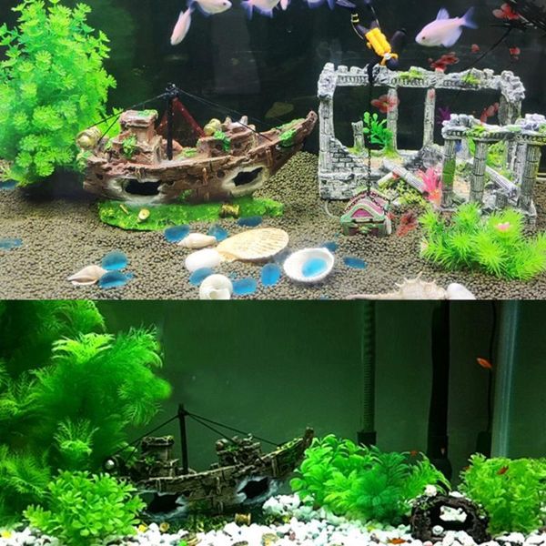 

decorations 1pc aquarium fish tank landscape ship wreck decor resin boat ornament