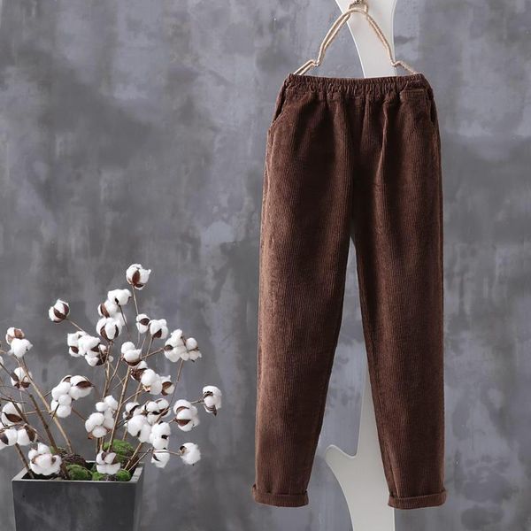 

women's pants & capris fation 2021 corduroy harem winter autumn elastic waist women trousers plus size fashion loose length, Black;white