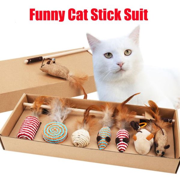 

cat toys 7pc/set cute funny stick interactive toy animal mouse feather kitten chew ball supplies
