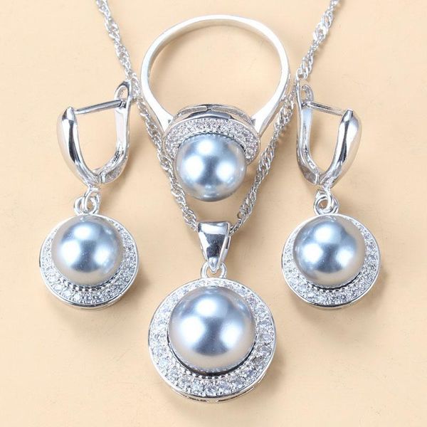 

earrings & necklace gray natural freshwater pearl silver color jewelry sets for women dangle/earrings/necklace and ring