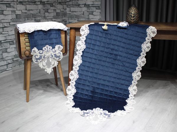 

storage bags quilted velvet bag set with french guipure-5 pieces