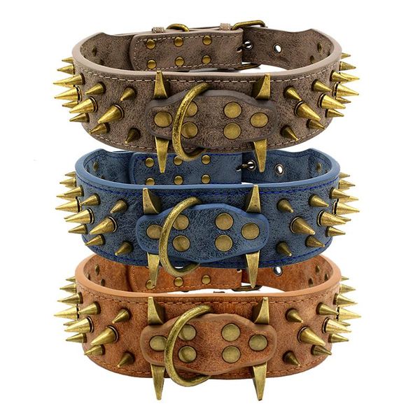 

dog collars & leashes large pet collar for dogs leash chain traction metal rivet decor leather pets supply german shepherd huskie pitbull