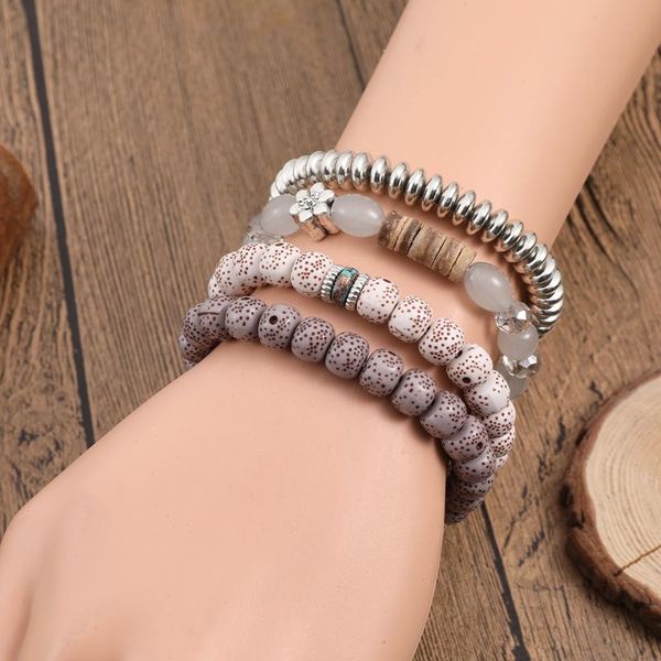 

charm bracelets 4pcs/set crystal bead set for women pu vintage bracelet female jewelry tassel natural stone charms wristband gift, Golden;silver