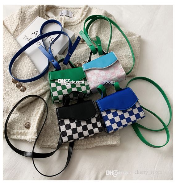

children designer handbag 2021 girls checkerboard square bag parent-child palid crossbody bags kids mini change purse f906, Black