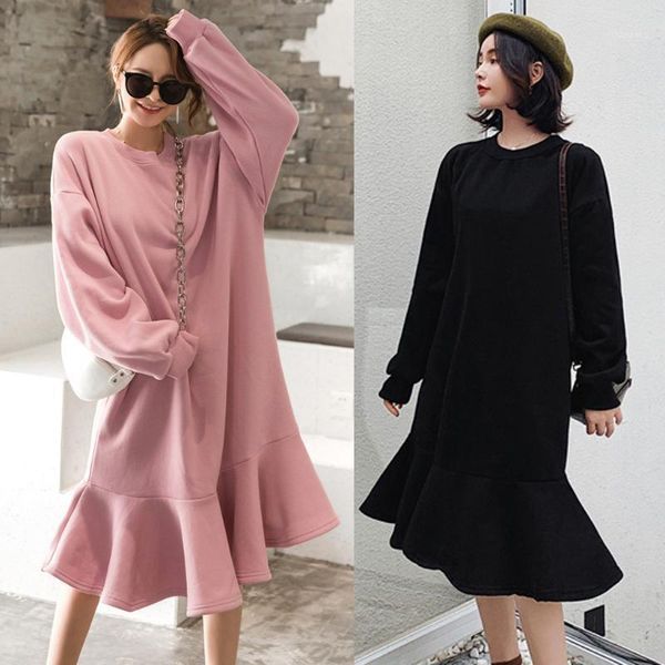 

casual dresses pregnants winter women clothes o-neck long sleeve for ladies outwear comfortable solid dress oat, Black;gray