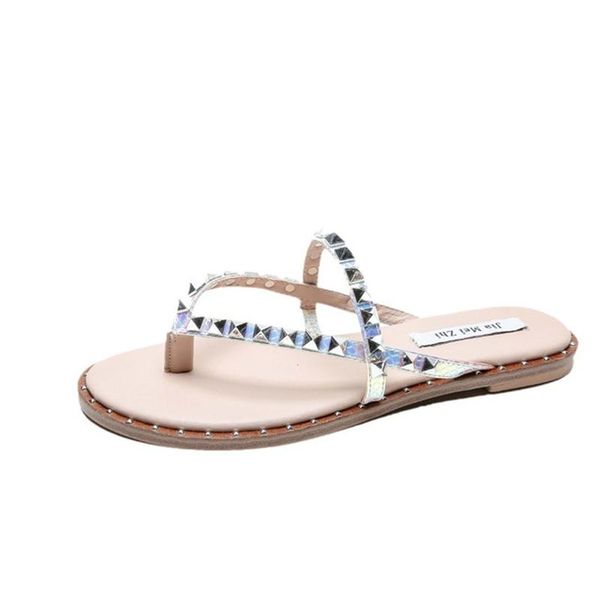 

slippers women's shoes 2021 summer korean fashion trendy flat rivet roman style extra large sandals and women, Black