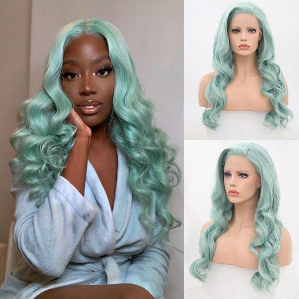 

body wave hair synthetic lace front wig green wigs for black women heatÂ resistantÂ fiberÂ long natural wig1